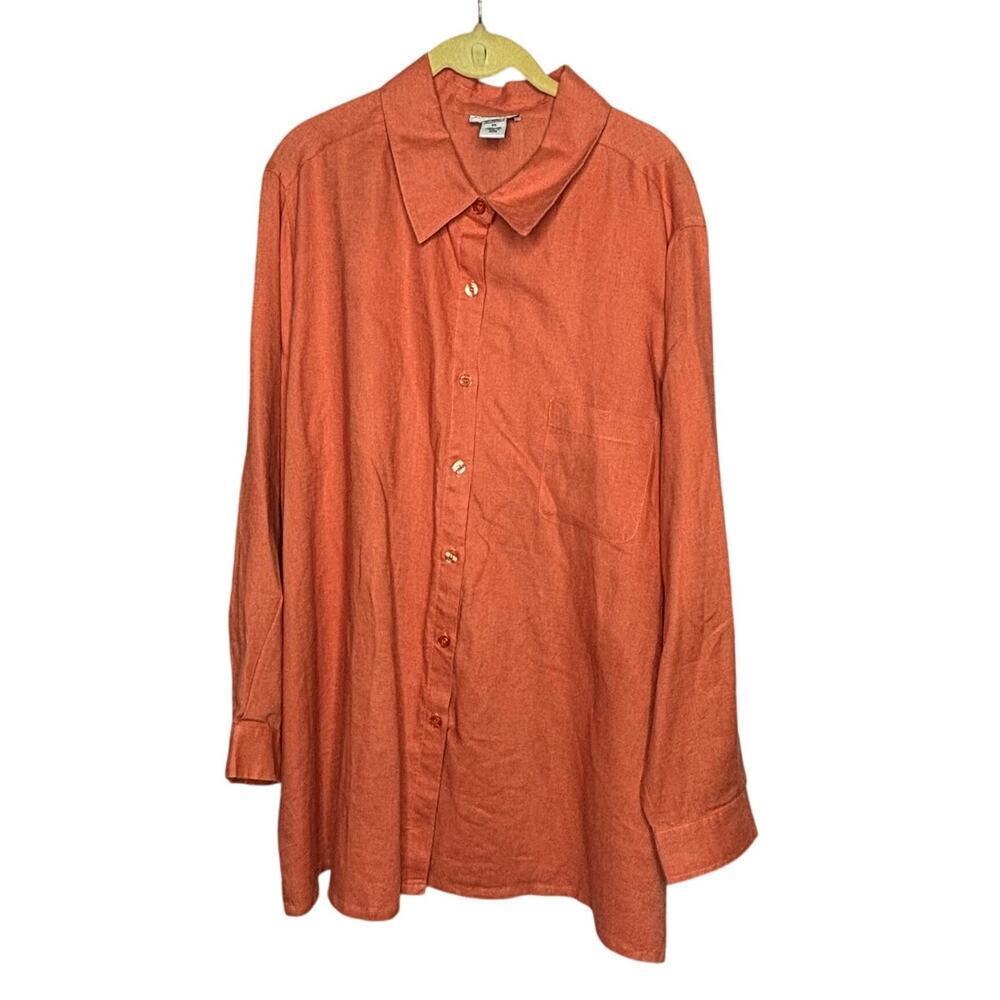 Bridgewater Studios 100% Linen Orange Pink Button Down Shirt Size 2X Plus